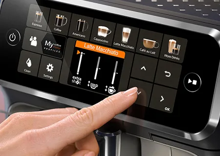 Ecrã tátil Philips com seleção de bebidas