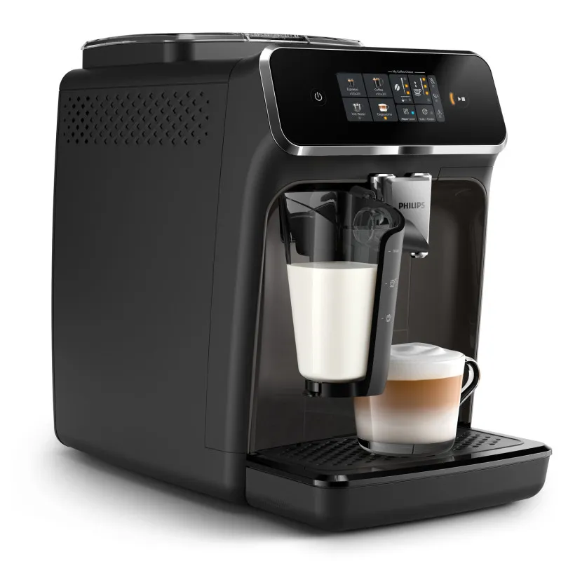 Philips Série 2200 - vista lateral com leite e café
