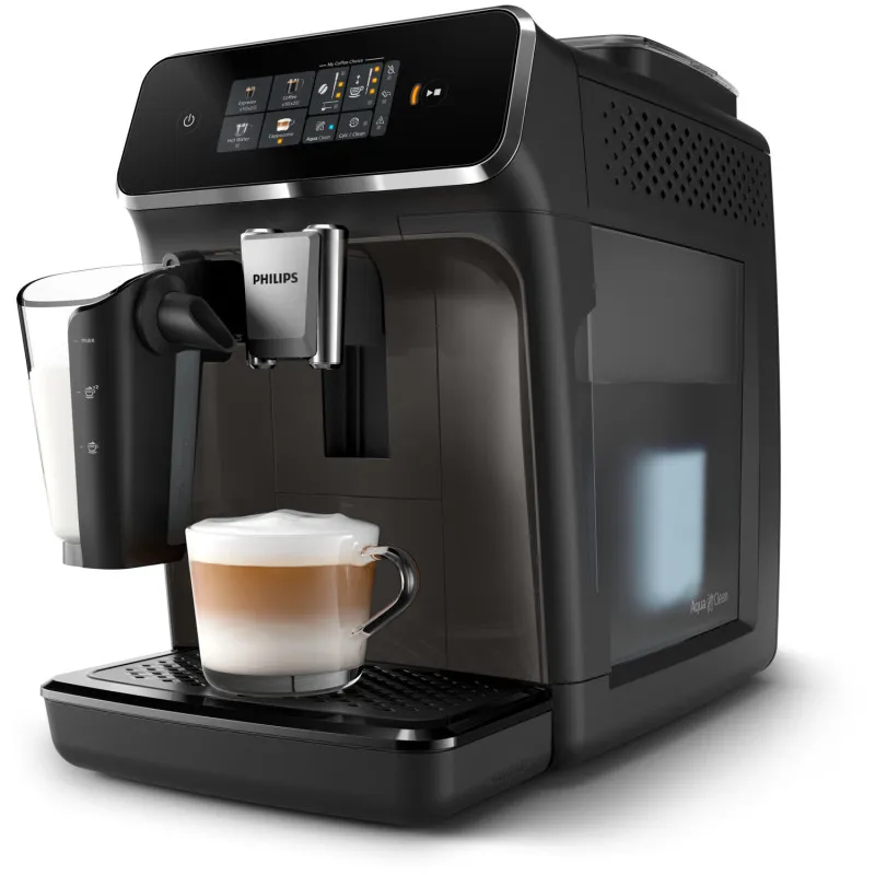 Philips Série 2200 - vista 3/4 com cappuccino